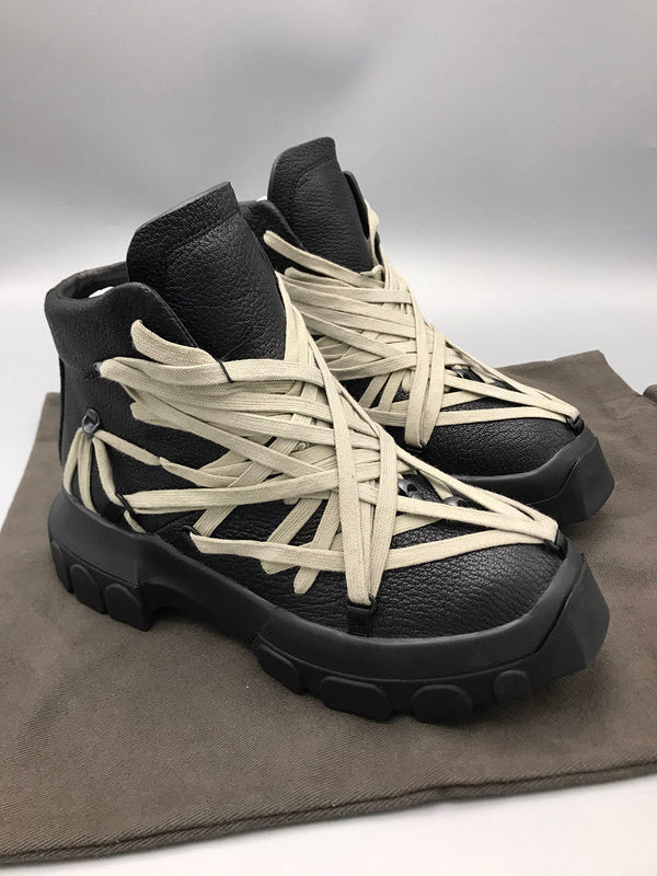 Baskets montantes noires Rick Owens avec brides beiges