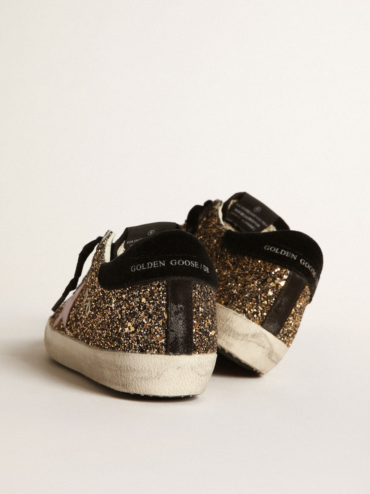 Baskets de superstar à paillettes avec étoile en cuir rouge