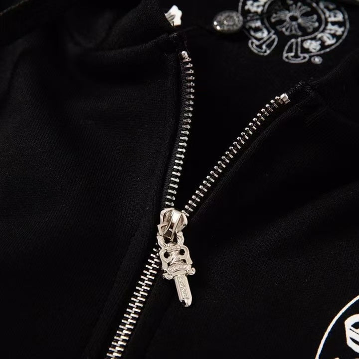 Sweat à capuche zippé asymétrique Chrome Hearts noir