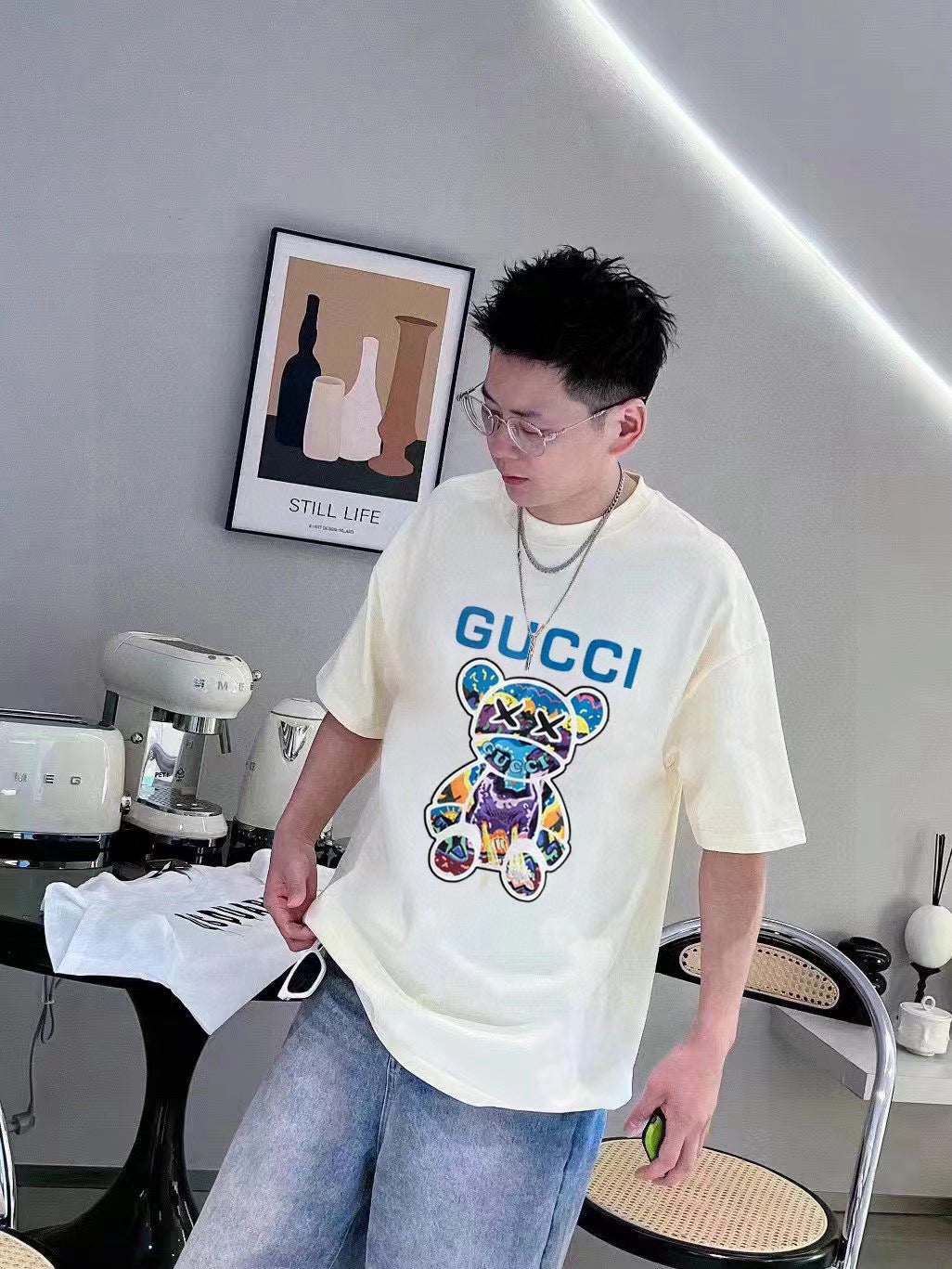 T-shirt Gucci crème avec motif ours