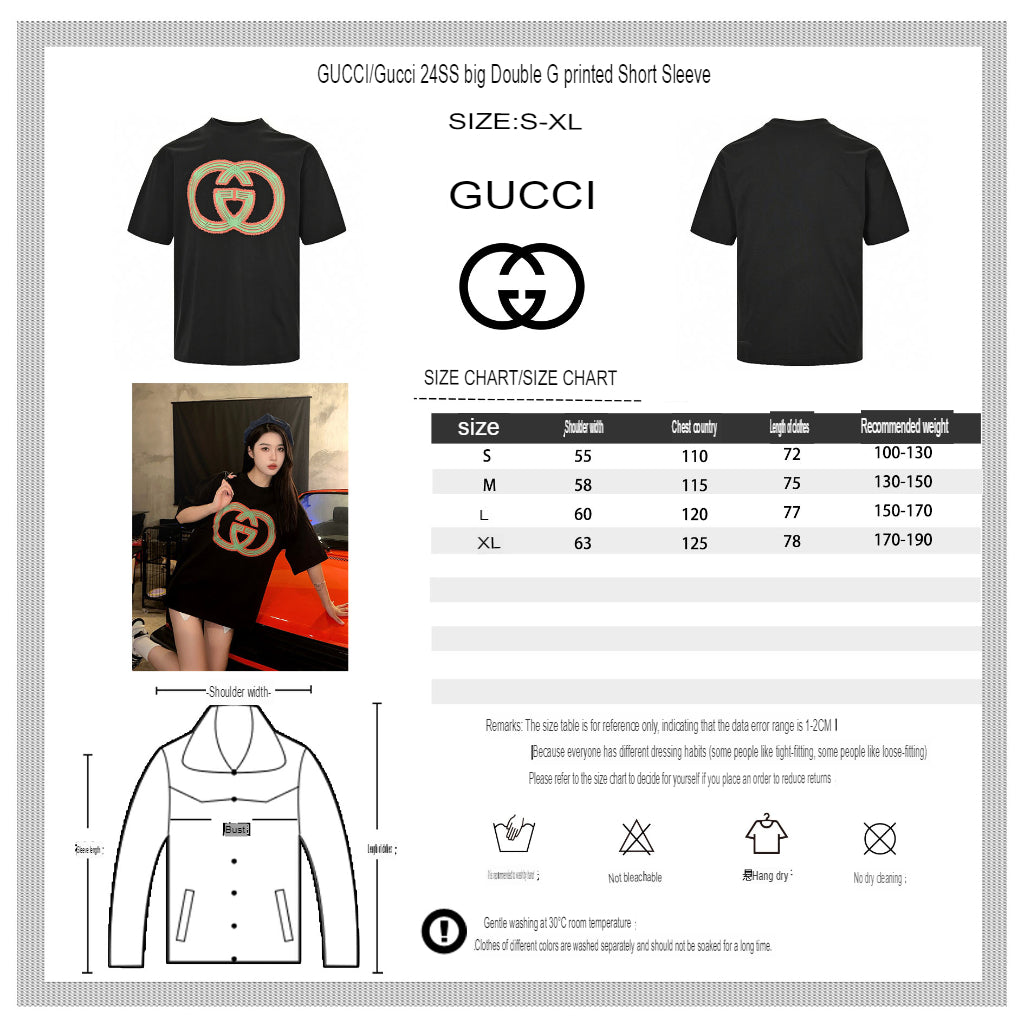 T-shirt noir Gucci à logo G multicolore entrelacé