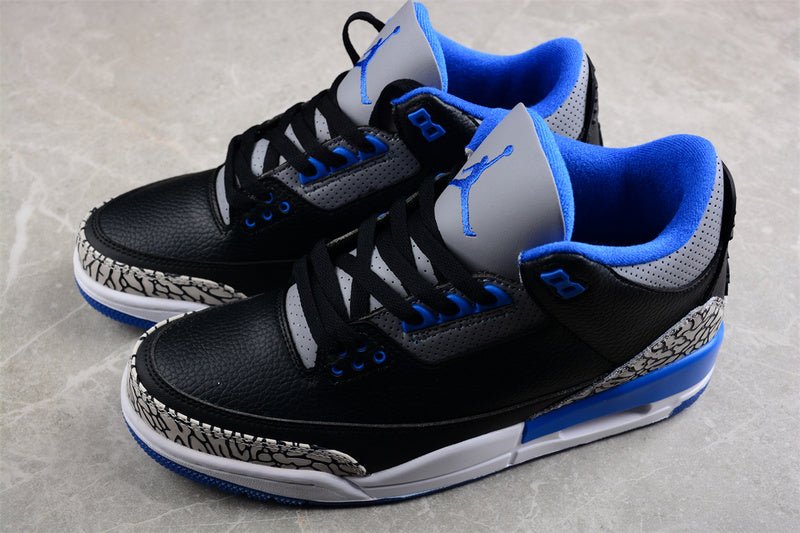 AIR JORDAN 3 RETRO NOIR/BLEU SPORT GRIS LOUP