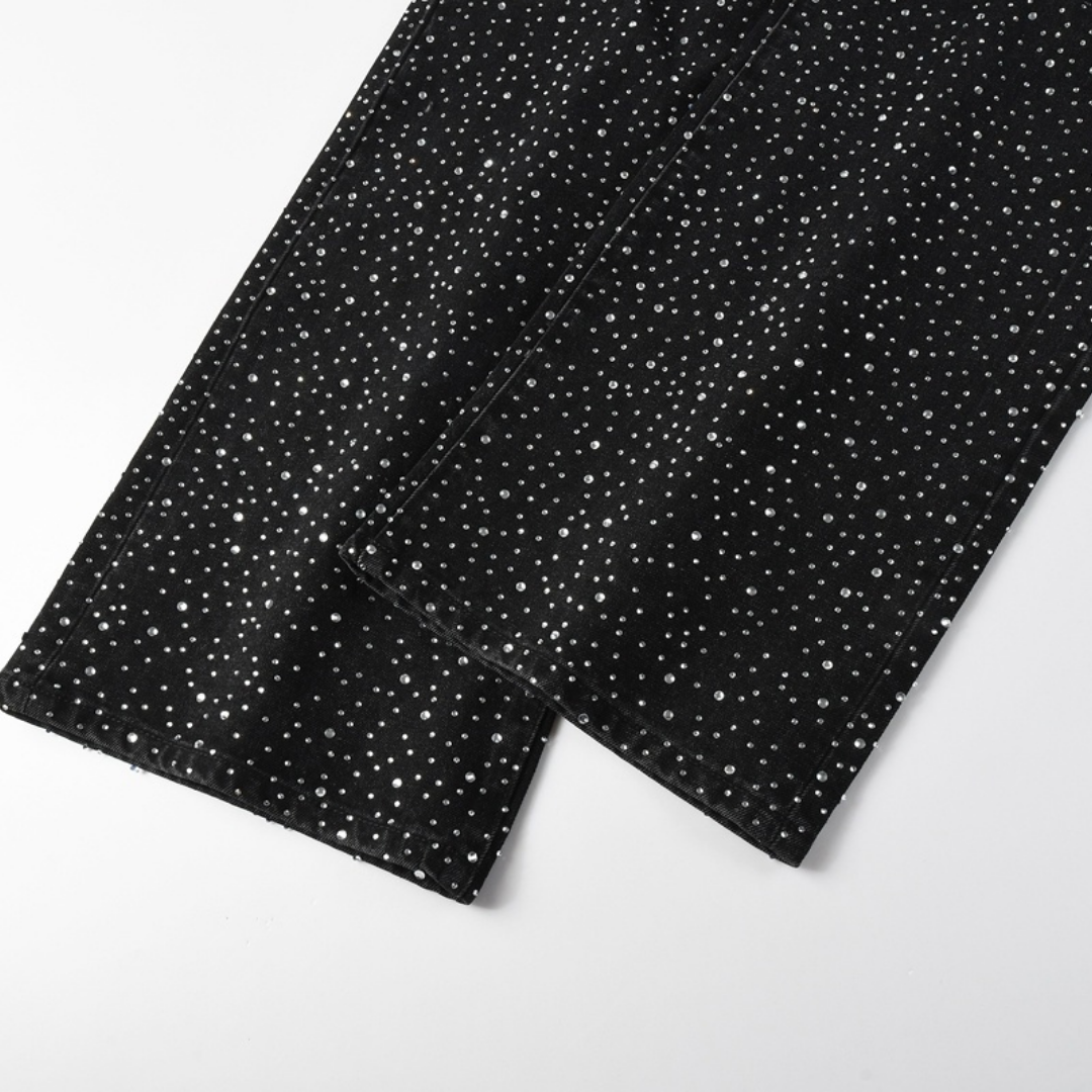 Jeans violets et noirs à losanges