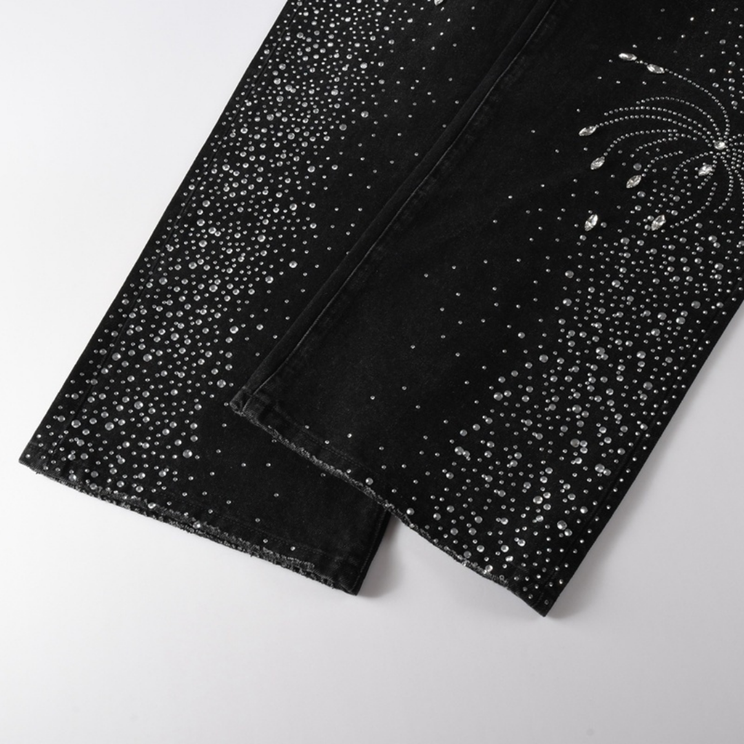 Jeans violets et noirs à losanges