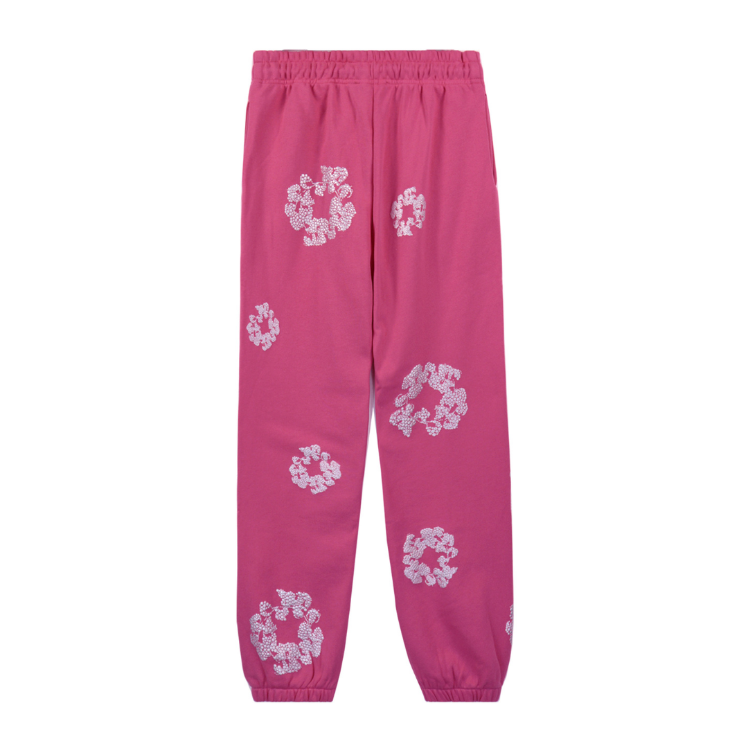 Pantalon rose en denim à gros diamants