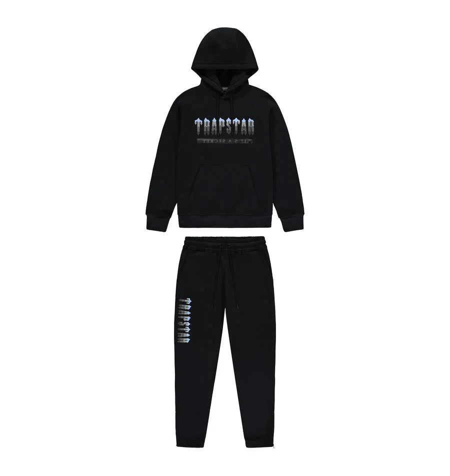 Survêtement à capuche Trapstar Chenille Decoded 2.0 - Noir / Bleu glacier