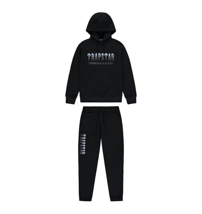 Survêtement à capuche Trapstar Chenille Decoded 2.0 - Noir / Bleu glacier