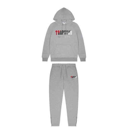 Survêtement à capuche Trapstar Chenille Decoded - Gris/Rouge