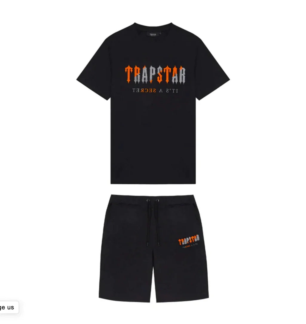 Ensemble court Trapstar Chenille Decoded - Noir/Orange