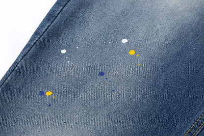 JEANS EN DENIM À CŒURS CHROMÉS ET CROIX VERTES