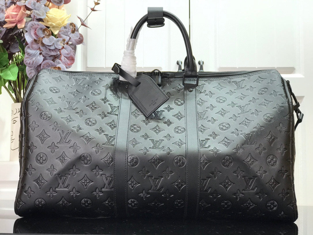 Sac de voyage Louis Vuitton Keepball 50 en cuir noir