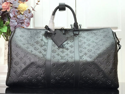 Sac de voyage Louis Vuitton Keepball 50 en cuir noir