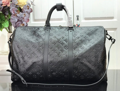 Sac de voyage Louis Vuitton Keepball 50 en cuir noir