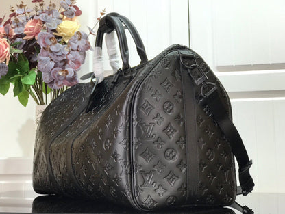 Sac de voyage Louis Vuitton Keepball 50 en cuir noir
