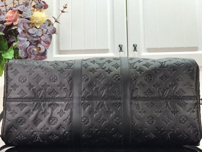 Sac de voyage Louis Vuitton Keepball 50 en cuir noir