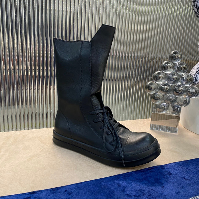 Bottes montantes en cuir à lacets