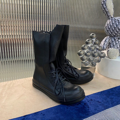 Bottes montantes en cuir à lacets