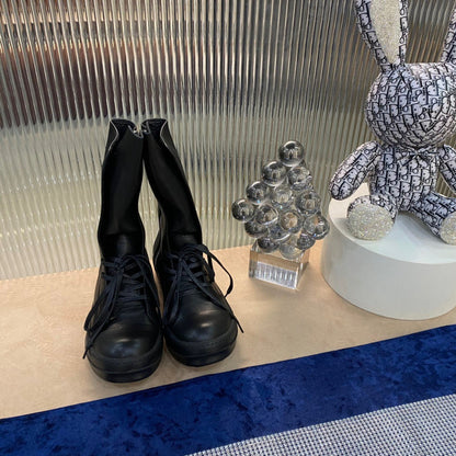 Bottes montantes en cuir à lacets