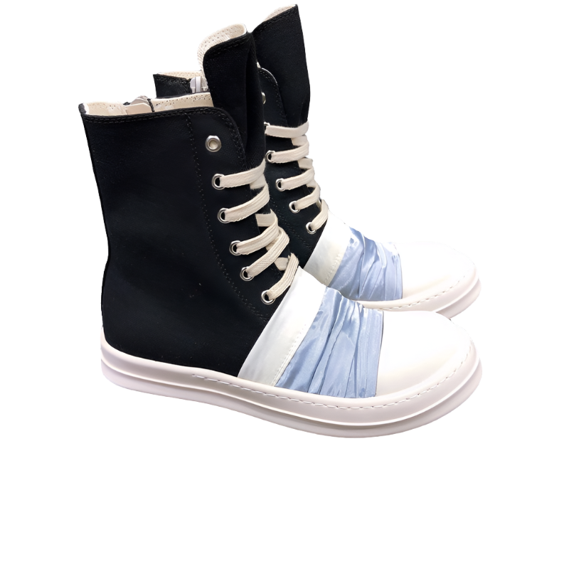 Bottes en toile noire Rick Owens avec tissu froncé