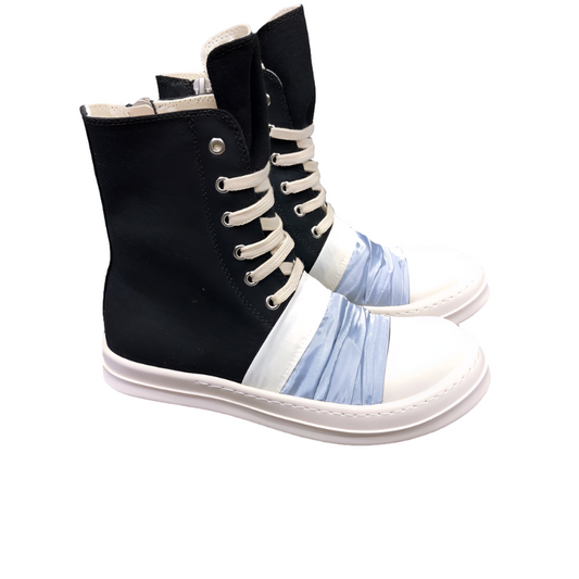 Bottes en toile noire Rick Owens avec tissu froncé