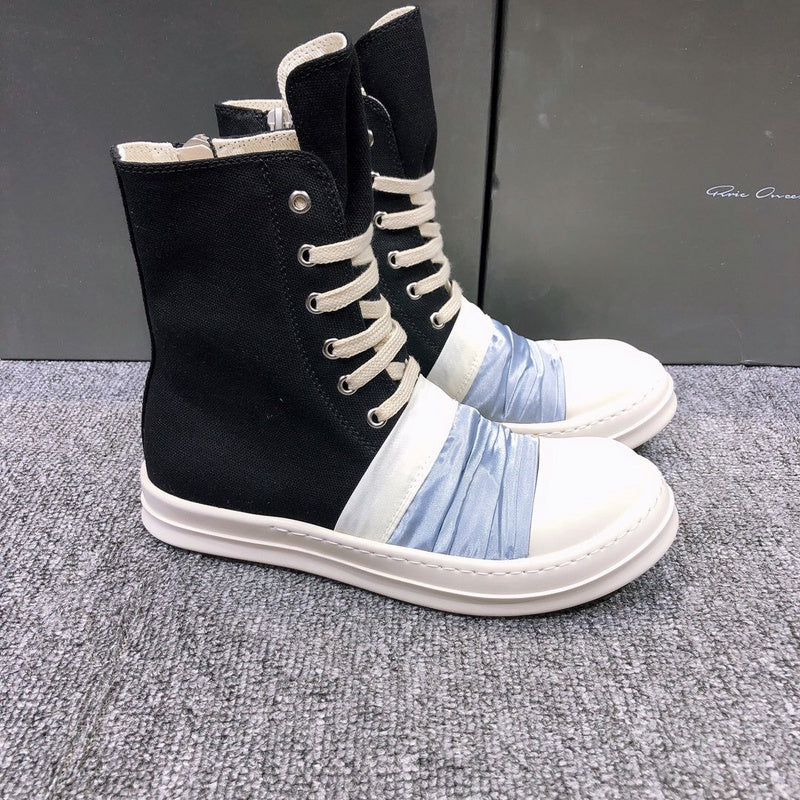 Bottes en toile noire Rick Owens avec tissu froncé