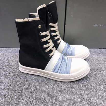 Bottes en toile noire Rick Owens avec tissu froncé