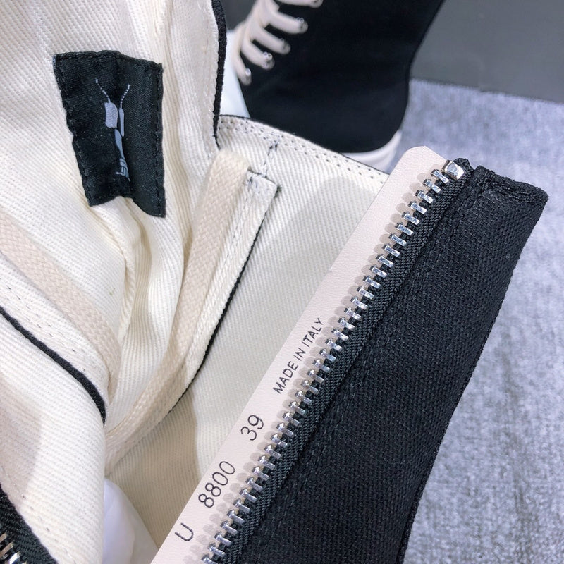 Bottes en toile noire Rick Owens avec tissu froncé