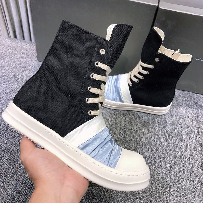 Bottes en toile noire Rick Owens avec tissu froncé
