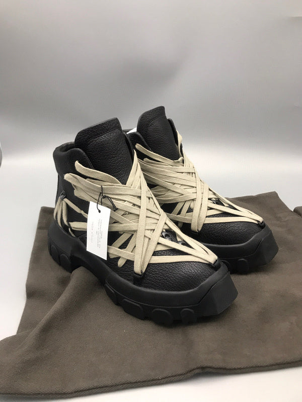 Baskets montantes noires Rick Owens avec brides beiges