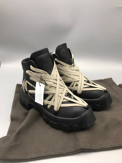 Baskets montantes noires Rick Owens avec brides beiges