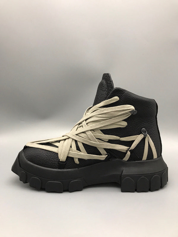Baskets montantes noires Rick Owens avec brides beiges