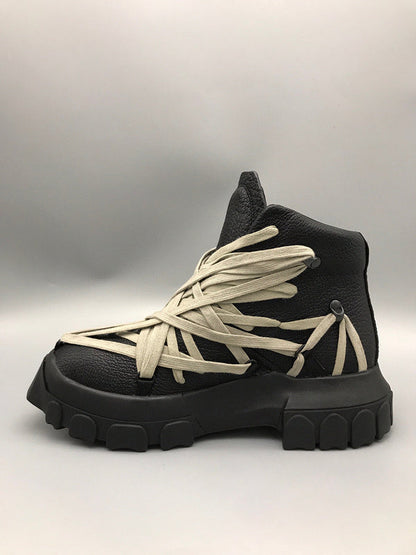 Baskets montantes noires Rick Owens avec brides beiges