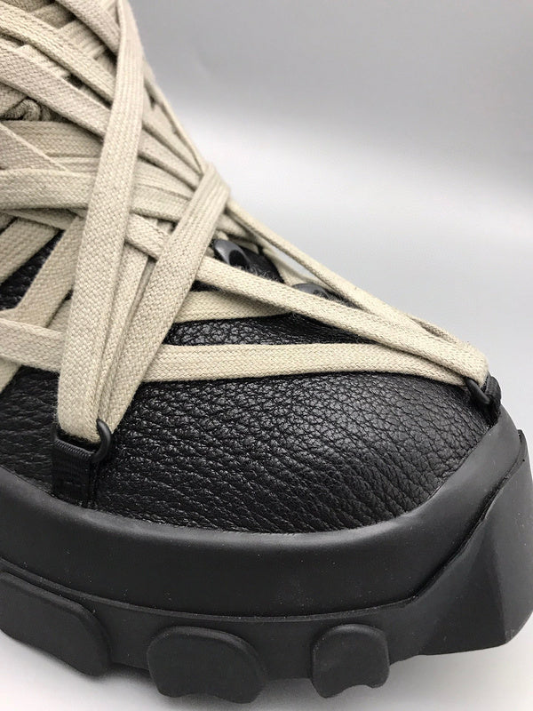 Baskets montantes noires Rick Owens avec brides beiges