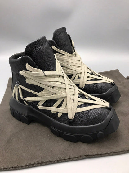 Baskets montantes noires Rick Owens avec brides beiges