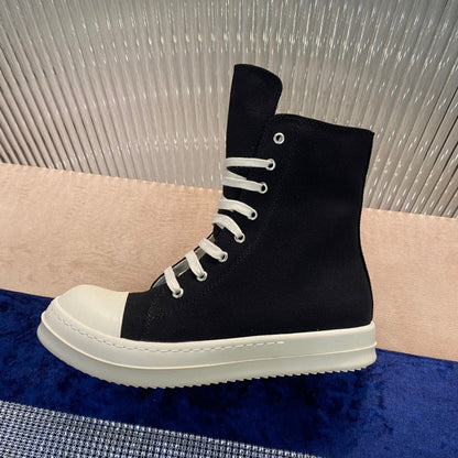 Baskets montantes en toile Rick Owens - Noir et blanc