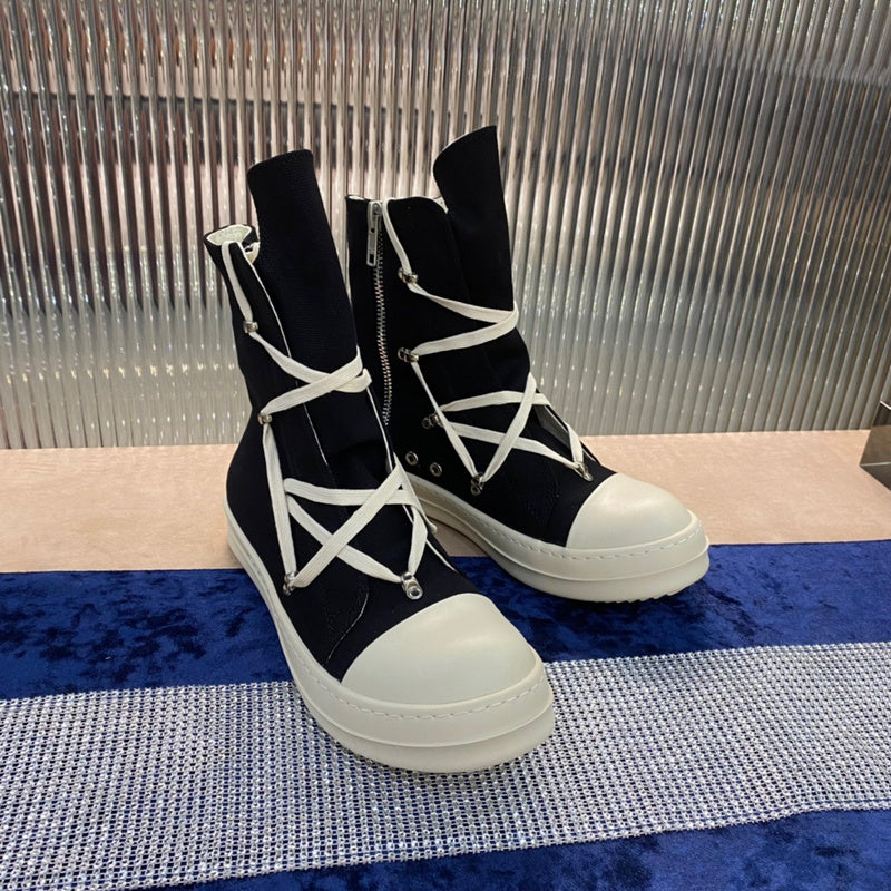 Bottes montantes en toile Rick Owens - Noires et blanches