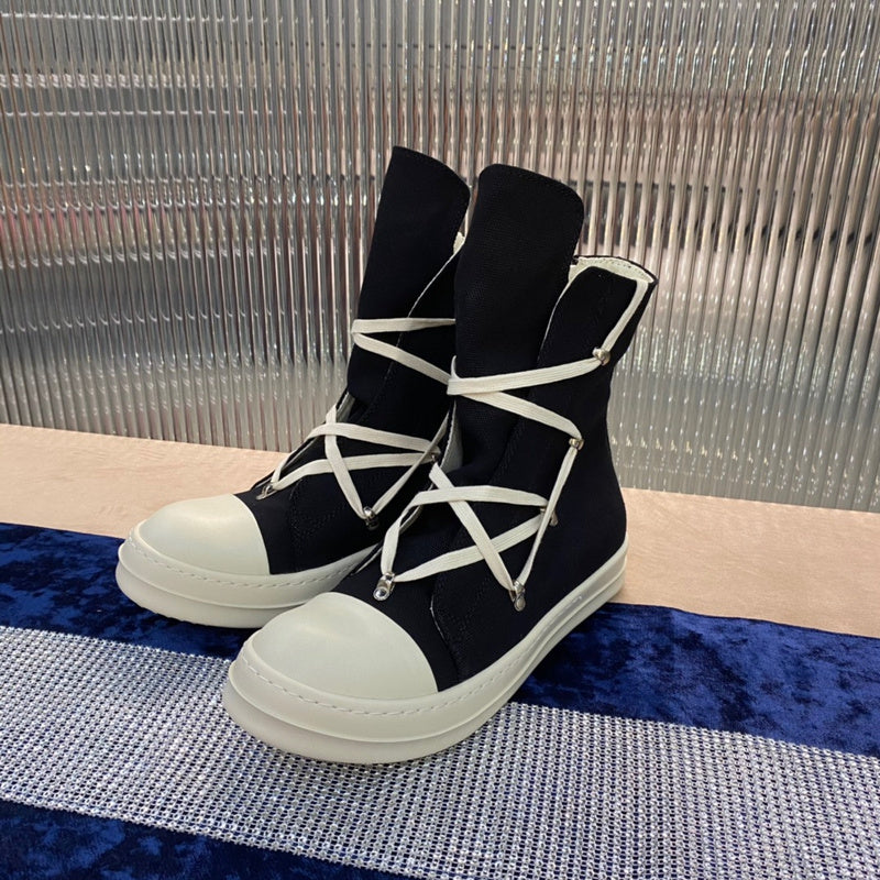 Bottes montantes en toile Rick Owens - Noires et blanches