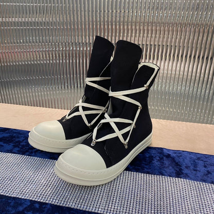 Bottes montantes en toile Rick Owens - Noires et blanches
