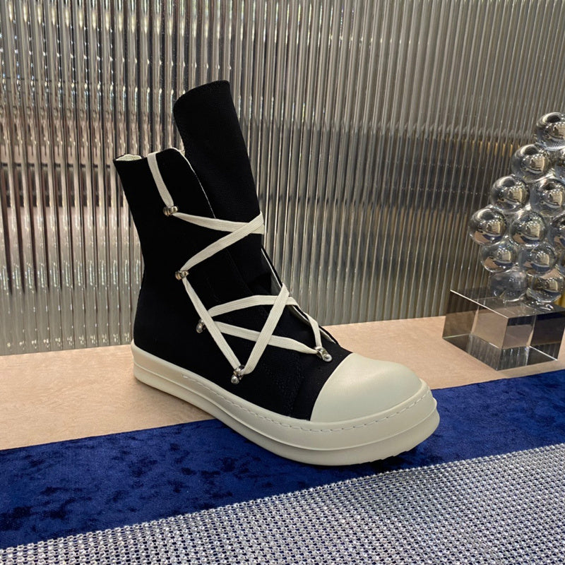 Bottes montantes en toile Rick Owens - Noires et blanches