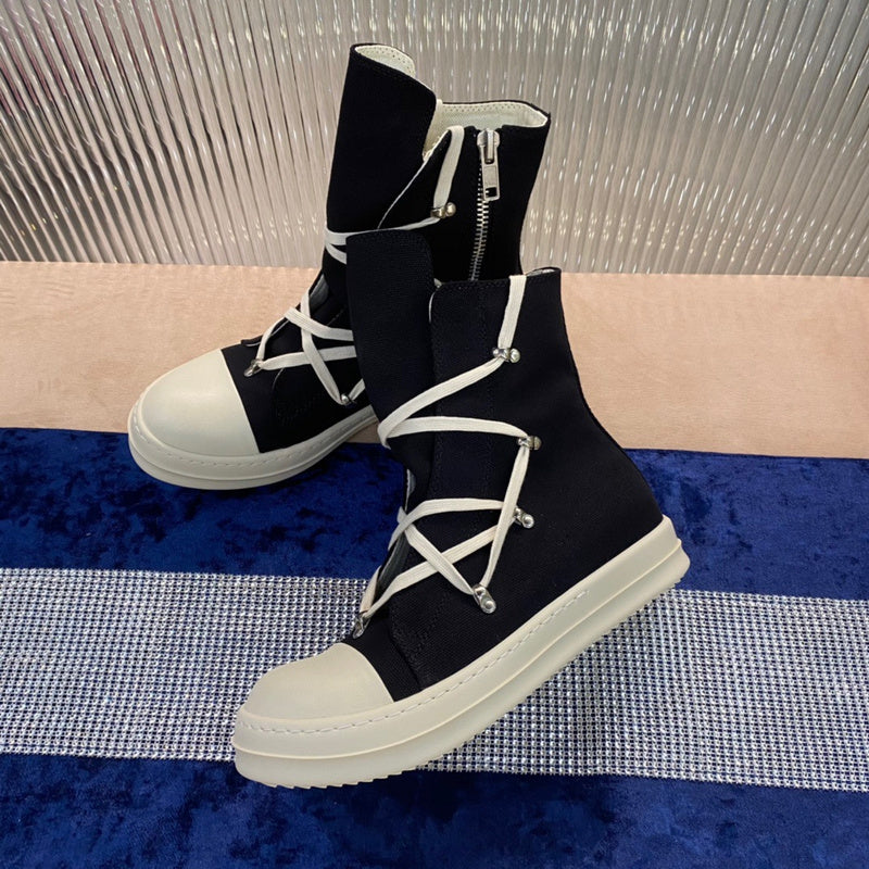 Bottes montantes en toile Rick Owens - Noires et blanches