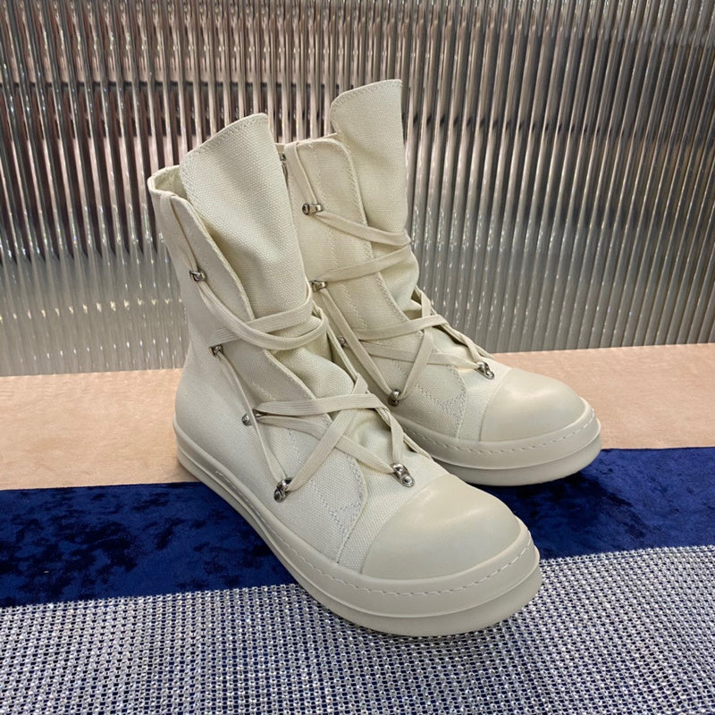 Bottes montantes en toile Rick Owens - Crème