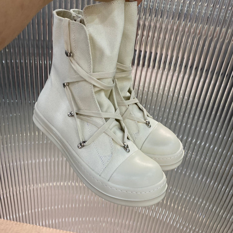 Bottes montantes en toile Rick Owens - Crème