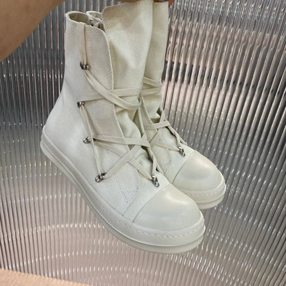 Bottes montantes en toile Rick Owens - Crème