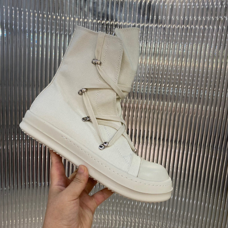 Bottes montantes en toile Rick Owens - Crème
