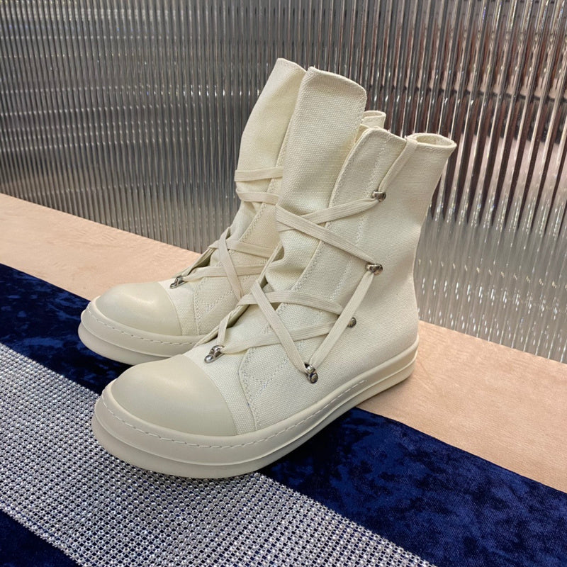 Bottes montantes en toile Rick Owens - Crème