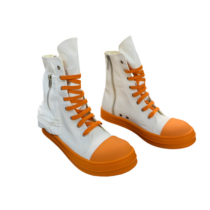 Bottes montantes en toile Rick Owens - Blanches et oranges