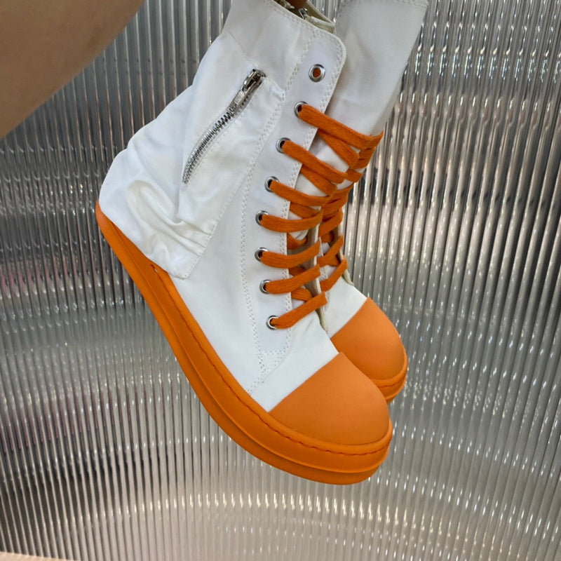 Bottes montantes en toile Rick Owens - Blanches et oranges