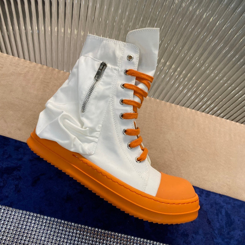 Bottes montantes en toile Rick Owens - Blanches et oranges