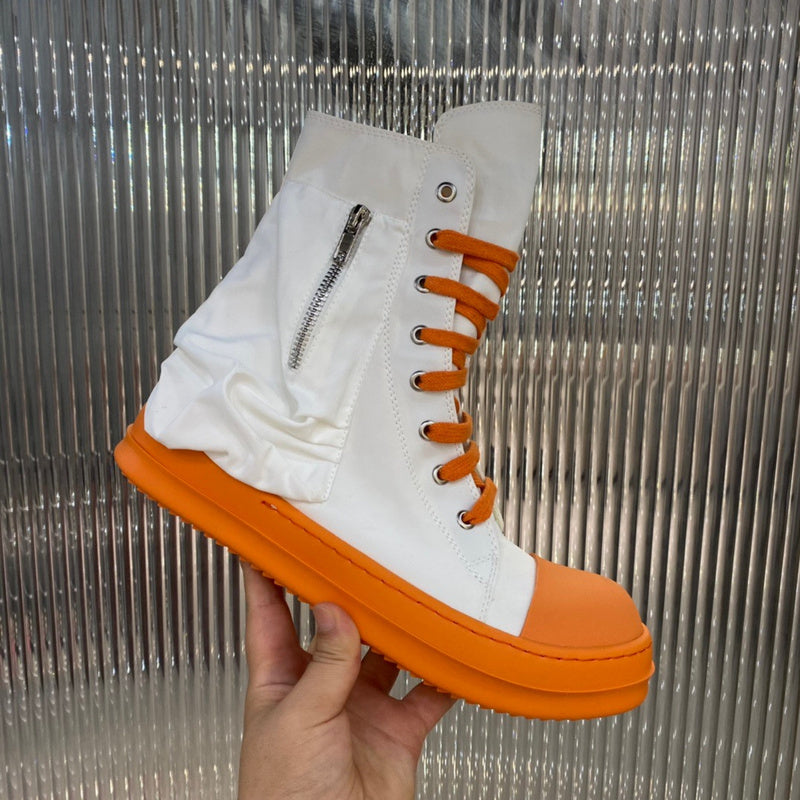 Bottes montantes en toile Rick Owens - Blanches et oranges