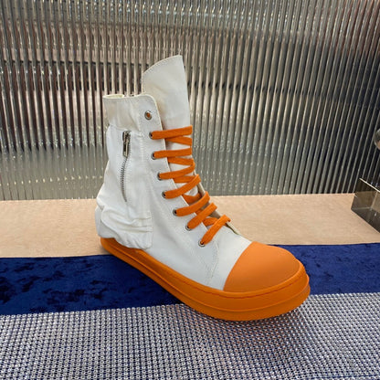 Bottes montantes en toile Rick Owens - Blanches et oranges